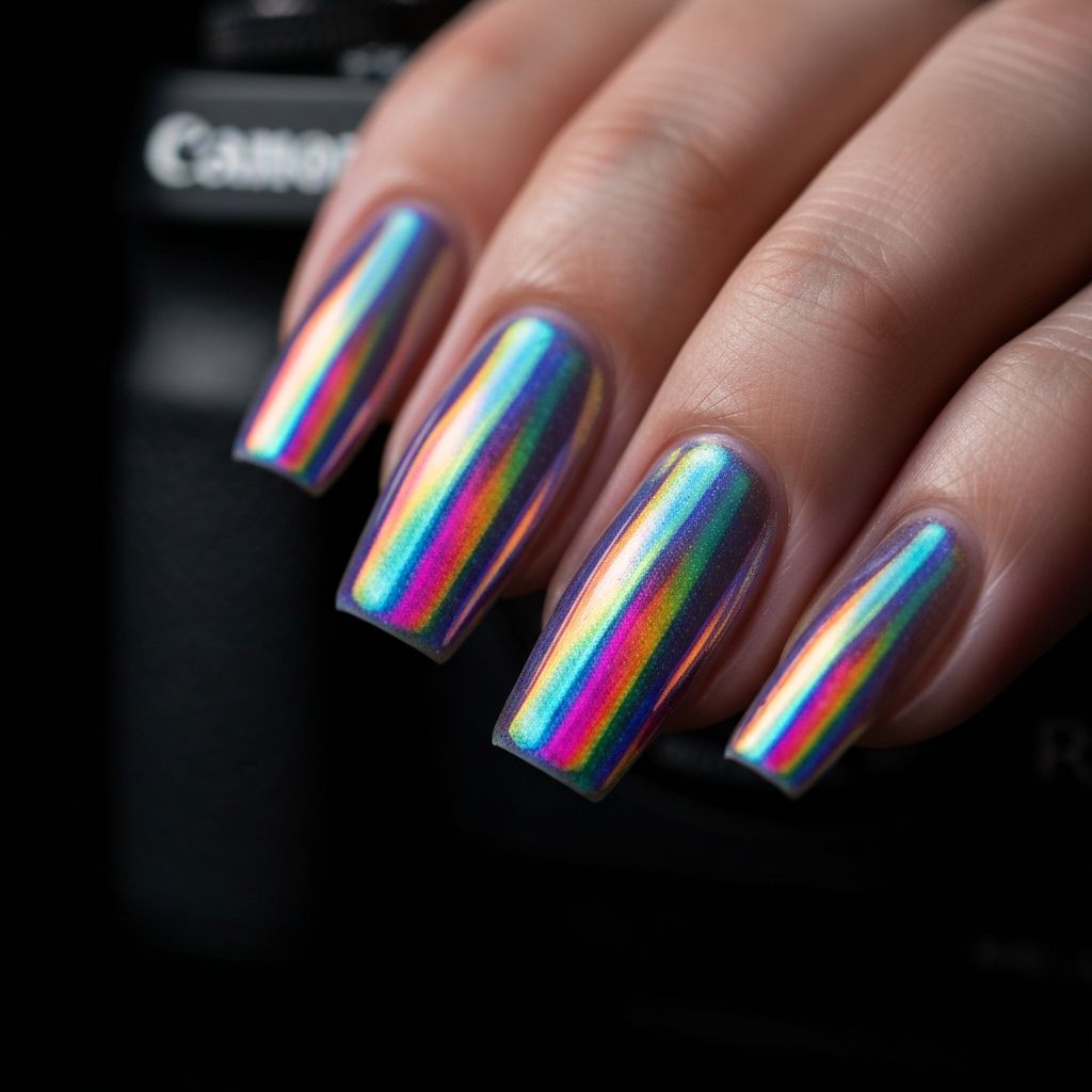 Chrome holografic rainbow - nail art avansat Focsani